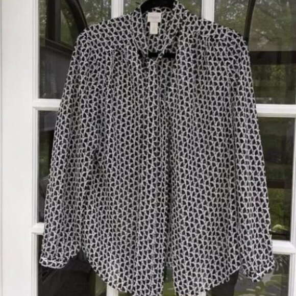 Chico's blouse size 1 black white tie neck sheer blouse - Picture 1 of 3